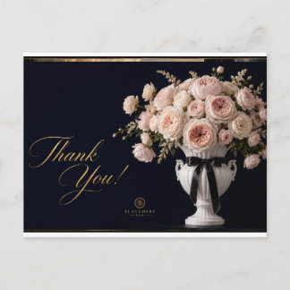 Rosa Rosen Weiße Vase Postkarte | Luxus Danke