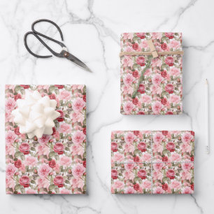 Rosa Rosen Wrapping Paper Sheets Geschenkpapier Set