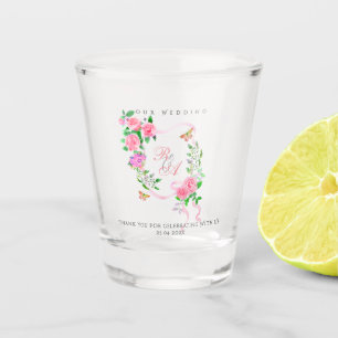 Rosa Rosenband-Monogramm-Hochzeit Schnapsglas