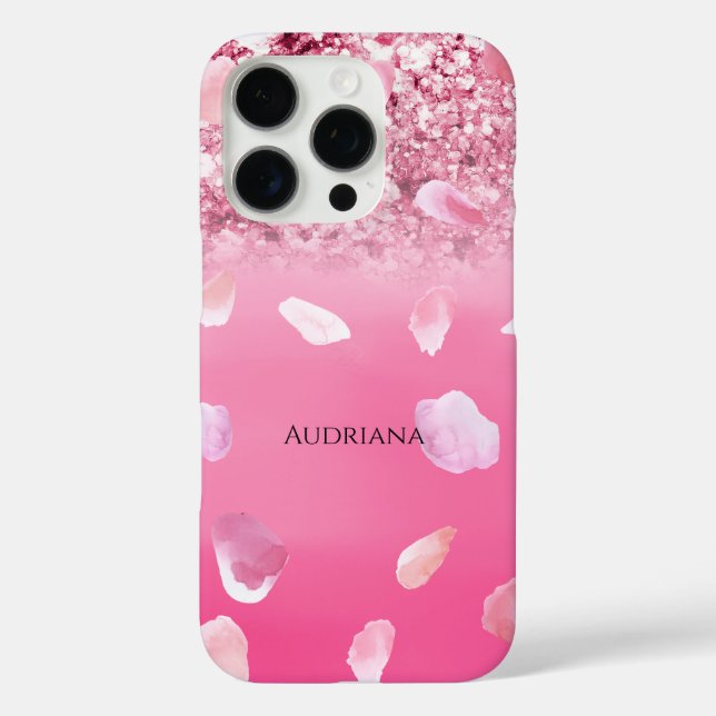 Rosa Rosenblätter Imitate Glitzer iPhone 16 Pro Hülle (Rückseite)