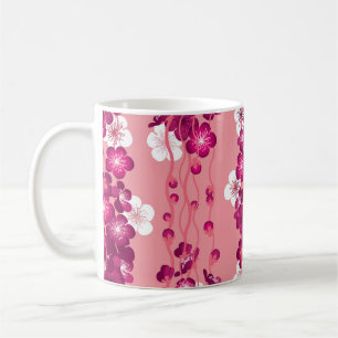 Rosa Rosenblüten: nahtloser Hintergrund. Kaffeetasse