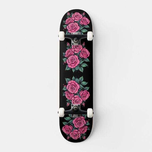 Rosa Rosenblüten Skateboard (Vorderseite)
