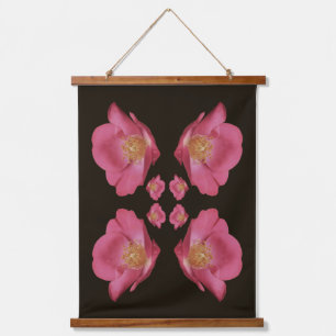 Rosa Rosenblüten Vintage abstrakt  Wandteppich Mit Holzrahmen