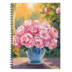 Rosa Rosenbouquet Aquarell-Blumenvase Notizblock