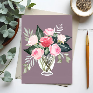 Rosa Rosenbouquet   Florale feminine Wasserfarbe Postkarte