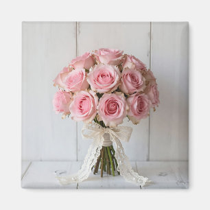 Rosa Rosenbouquet Perlen-Spitze Romantisch Magnet