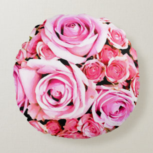 Rosa Rosenbouquet Rundes Kissen