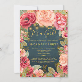 Rosa Rosenbraun goldene Lichter Mädchen Dusche Einladung