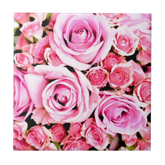 Rosa Rosenbukett Fliese (Vorderseite)