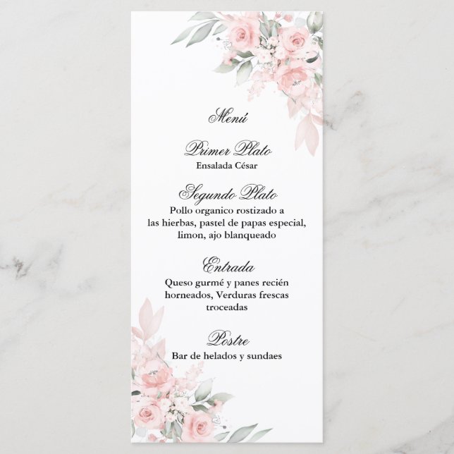 Rosa Rosenbukett-Menü für Quinceañera Menükarte (Vorderseite)