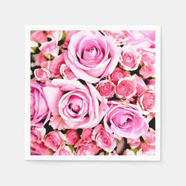 Rosa Rosenbukett Serviette (Vorderseite)