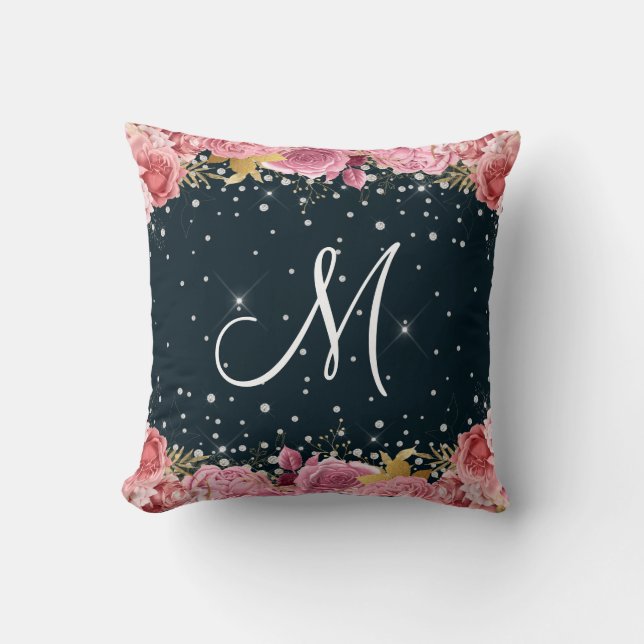 rosa Rosendiamanten mit ausgeklügeltem Monogramm Kissen (Vorderseite)