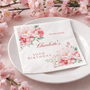 Rosa Rosenflorchen Eleganter Geburtstag Serviette