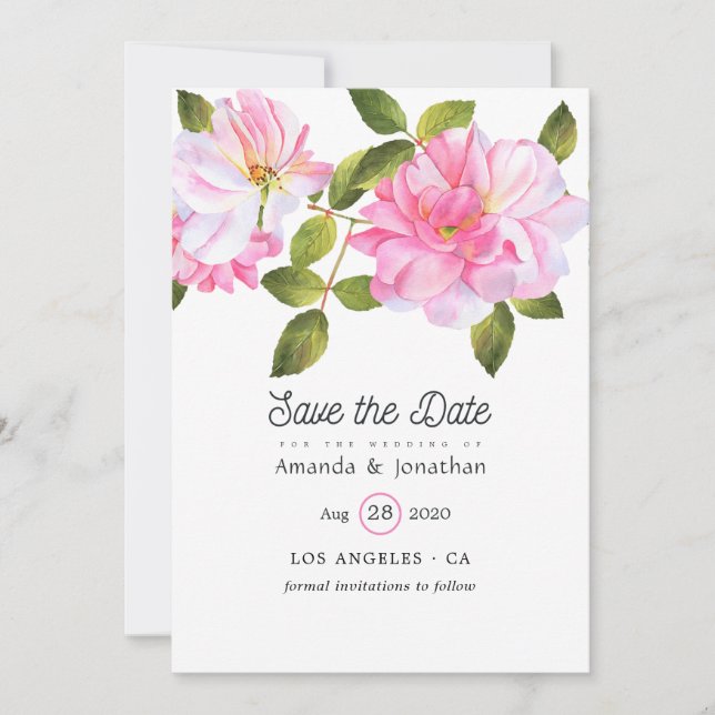 Rosa Rosengarten-Hochzeit Save The Date (Vorderseite)