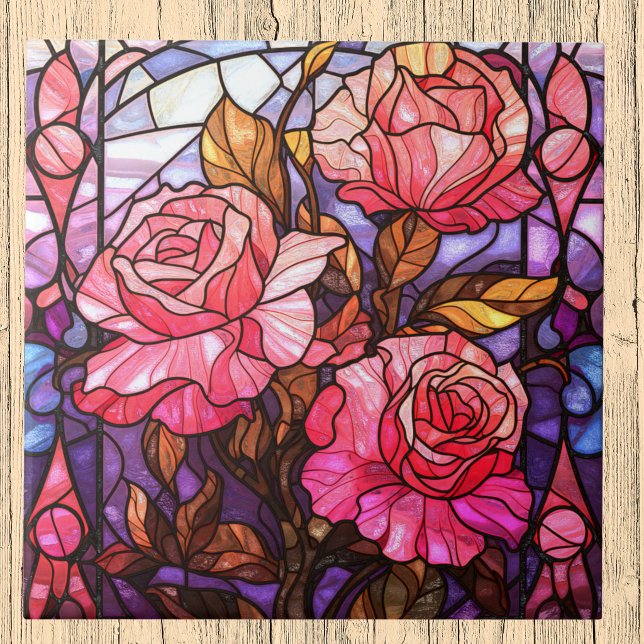Rosa Rosengarten im Bleiglas-Look Fliese (Von Creator hochgeladen)
