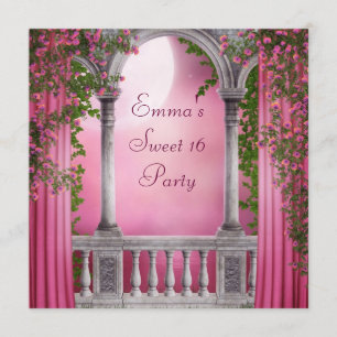Rosa Rosengarten Pink Sweet 16 Party Einladung
