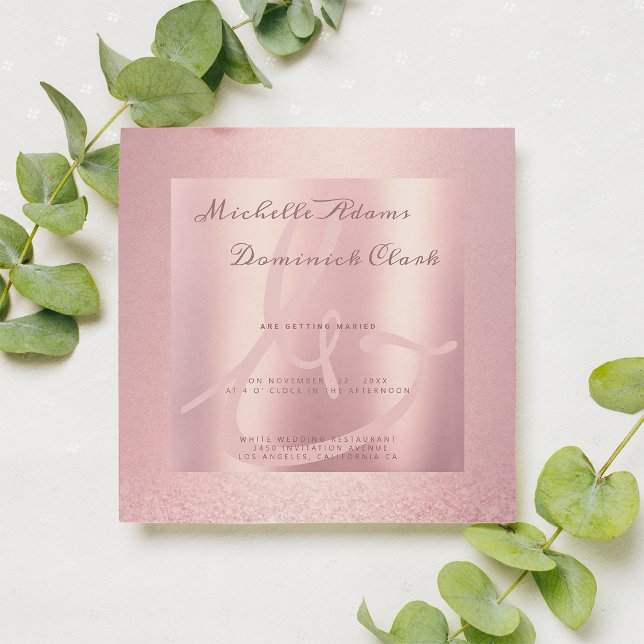 Rosa Rosengold Glitzer Steigung und Hochzeit Einladung (Pink rose gold glitter gradient ampersand Wedding)