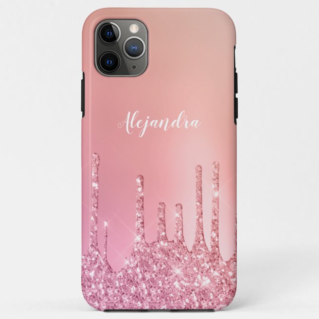 Rosa Rosengold und Glitzer-Tropfen Case-Mate iPhone Hülle (Rückseite)