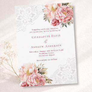 Rosa Rosengoldblütenhochzeit Einladung