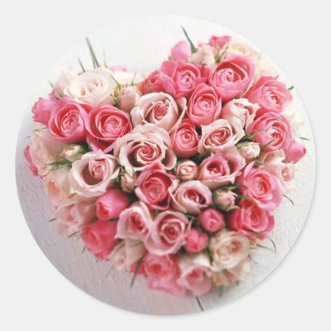 Rosa Rosenherz Rundkleber Runder Aufkleber (Vorderseite)