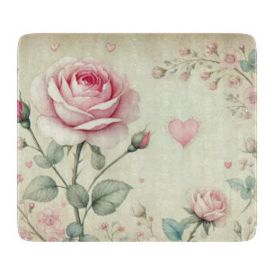 Rosa Rosenherz Vintage Pastellfarben Schneidebrett