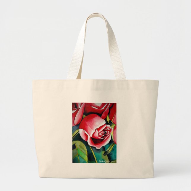 Rosa Rosenknospe Aquarellmalerei Blume Jumbo Stoffbeutel (Vorne)