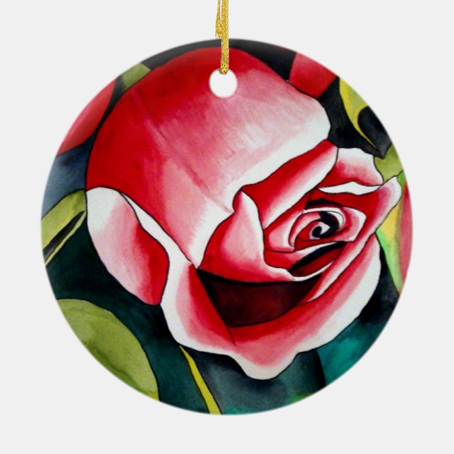 Rosa Rosenknospe Aquarellmalerei Blume Keramikornament (Hinten)