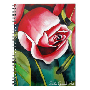 Rosa Rosenknospe Aquarellmalerei Blume Notizblock