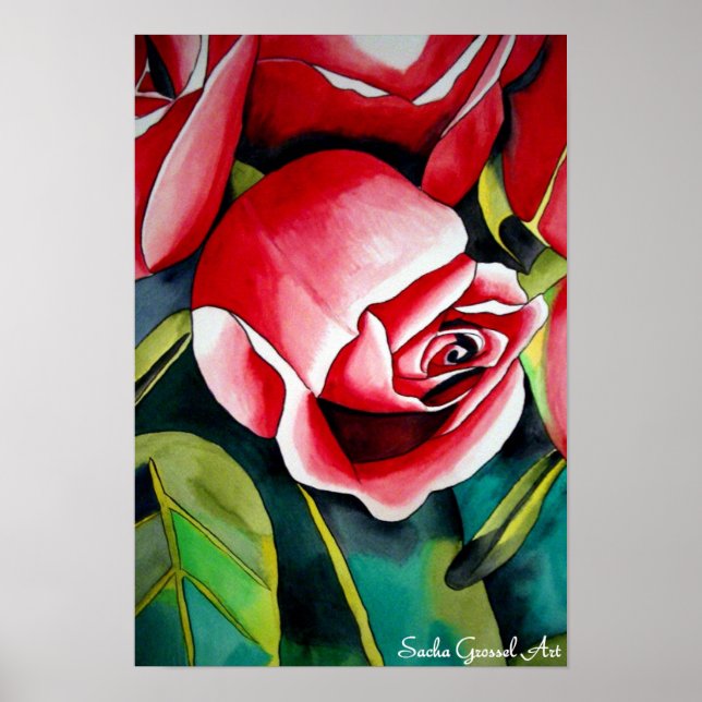 Rosa Rosenknospe Aquarellmalerei Blume Poster (Vorne)
