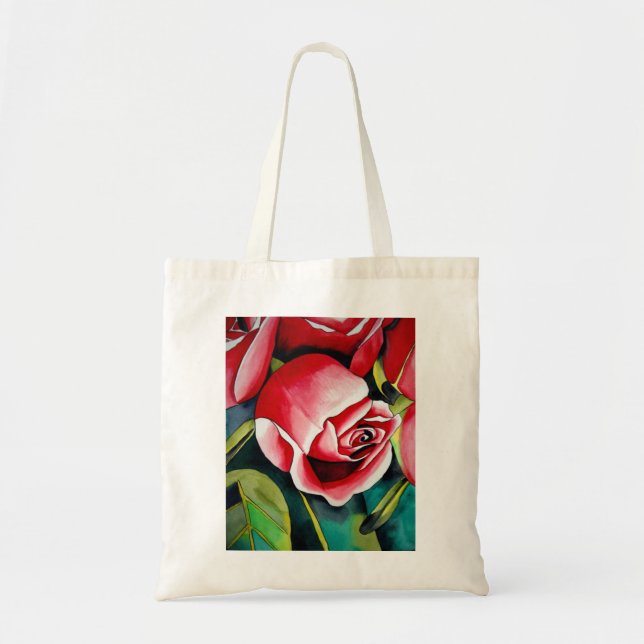 Rosa Rosenknospe Aquarellmalerei Blume Tragetasche (Vorne)