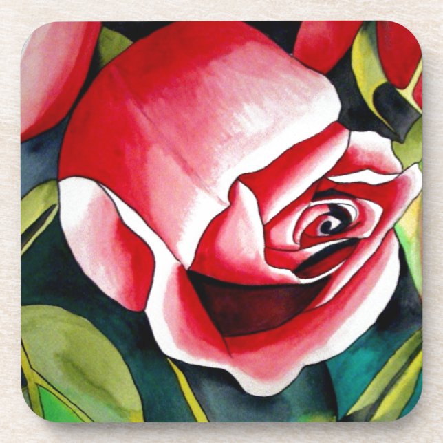 Rosa Rosenknospe Aquarellmalerei Blume Untersetzer (Vorderseite)