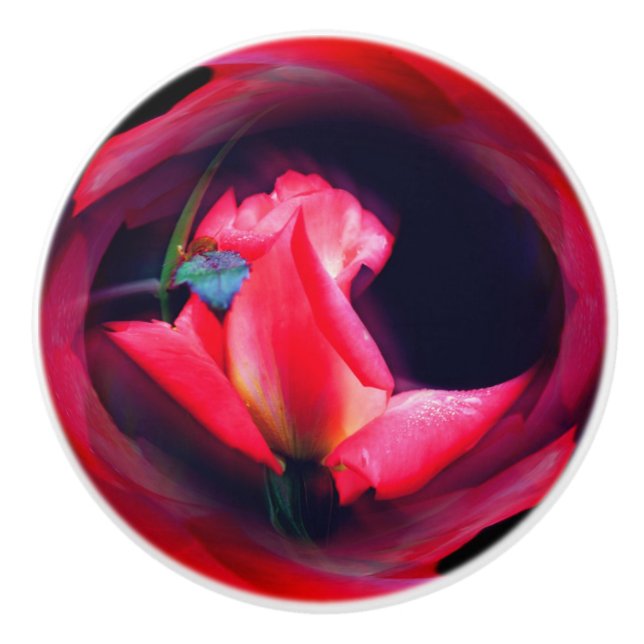 Rosa Rosenknospe florale Abstrakte Kunst Keramikknauf (Vorderseite)