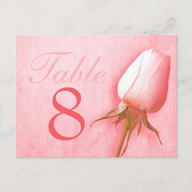 Rosa Rosenknospe Hochzeit Tischnummer 1-9 Postkart (Vorderseite)