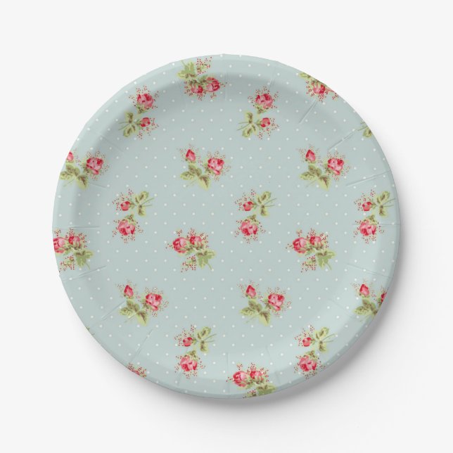 Rosa Rosenknospen auf Vintagem Tapeten-Teller des Pappteller (Vorderseite)