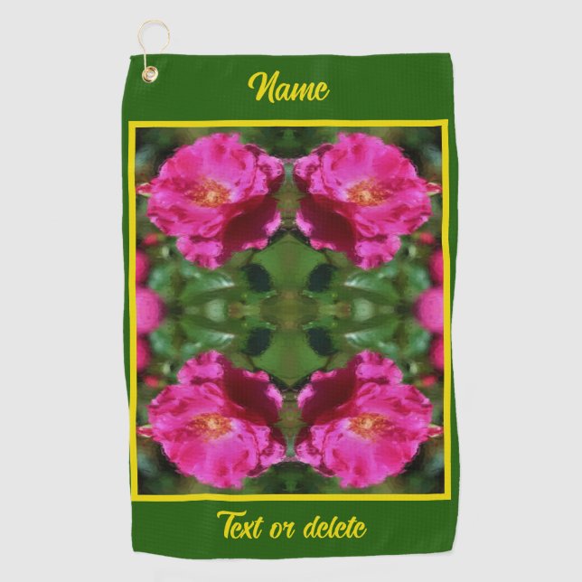 Rosa Rosenmalerei Abstrakte Blume Personalisiert Golfhandtuch (Vorderseite)