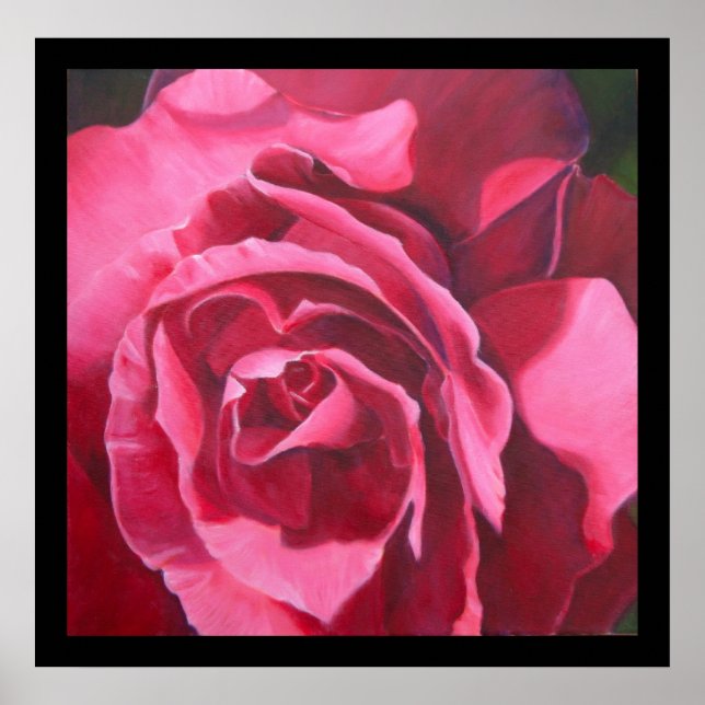 Rosa Rosenmalerei mit Schwarz-Border Art Poster (Vorne)