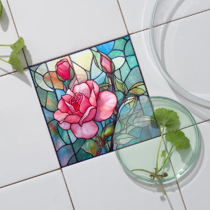 Rosa Rosenmosaik-Keramikfliese aus Glas Fliese