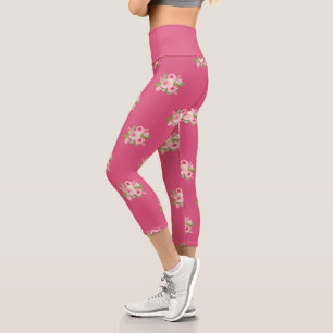 Rosa Rosenmuster Capri Leggings