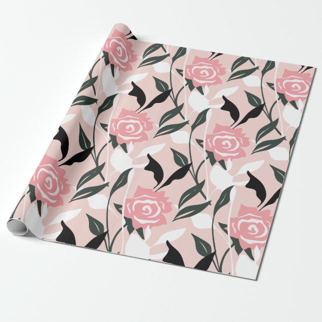 Rosa Rosenmuster Geschenkpapier (Ungerollt)