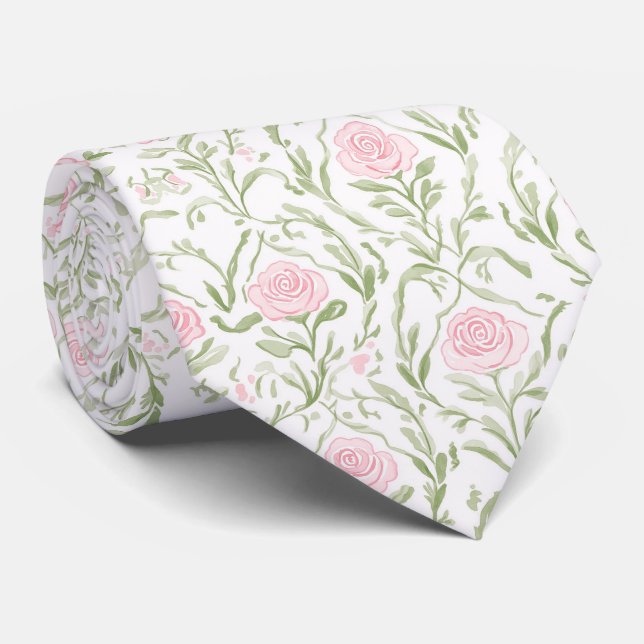 Rosa Rosenmuster Nackenband Krawatte (Gerollt)