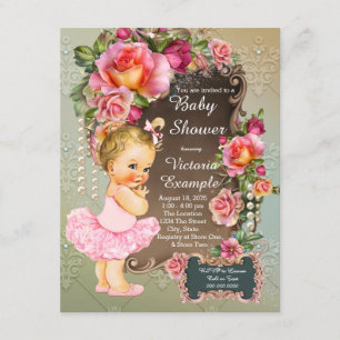 Rosa Rosenperlen-Tutu Mädchen Baby Shower Einladung