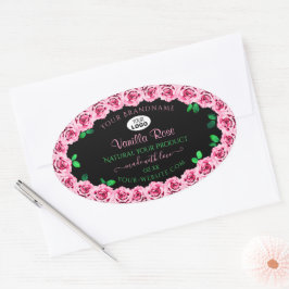 Rosa Rosenrahmen Elegantes Logo für die schwarzen Ovaler Aufkleber