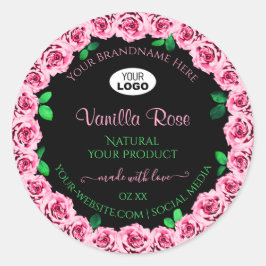 Rosa Rosenrahmen Elegantes Logo für die schwarzen Runder Aufkleber