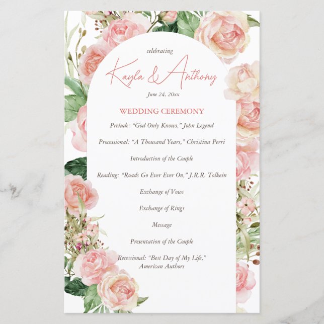 Rosa Rosenstöckchen Rosa Blütenrosa Hochzeitsprogr (Vorderseite)