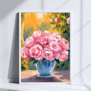 Rosa Rosenstrauß   Aquarell-Blumenvase Poster
