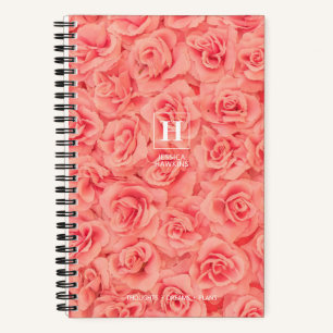 Rosa Rosensträuße Klassisches Monogramm Notizbuch
