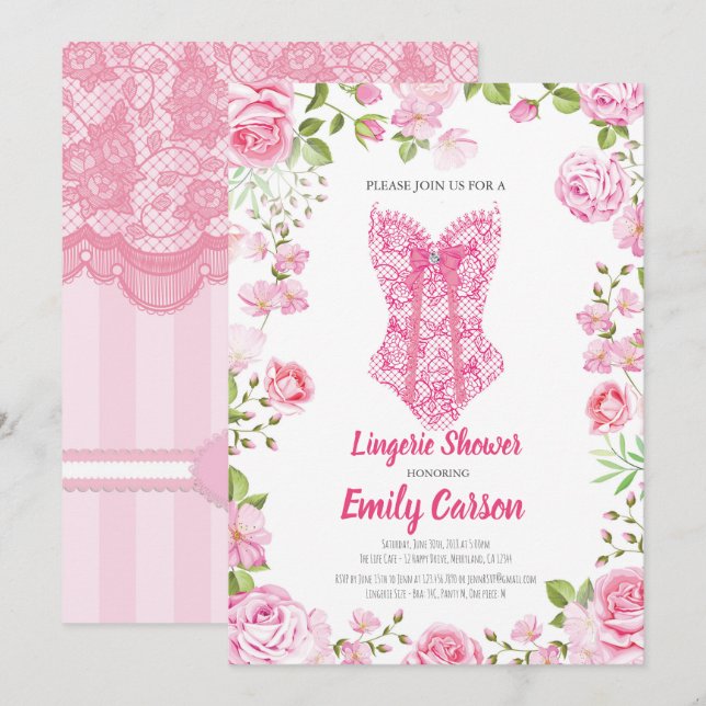 Rosa Rosenwäschedusche. Elegantes Brautparty Einladung (Vorne/Hinten)