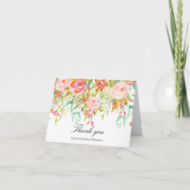 Rosa RosenWatercolor danken Ihnen Dankeskarte (Vorderseite)