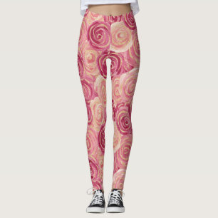 Rosa Rosenwirbel Glitter Nahtloses Muster Leggings