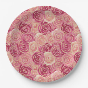 Rosa Rosenwirbel Glitter Nahtloses Muster Pappteller